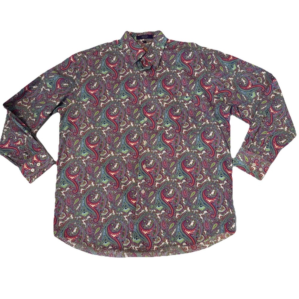 Alan Flusser Shirt Mens L Purple Paisley Casual Button Up Long Sleeve